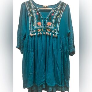 Woman’s Umgee Dress Tunics Bohemian Style Floral Embroidery Size L